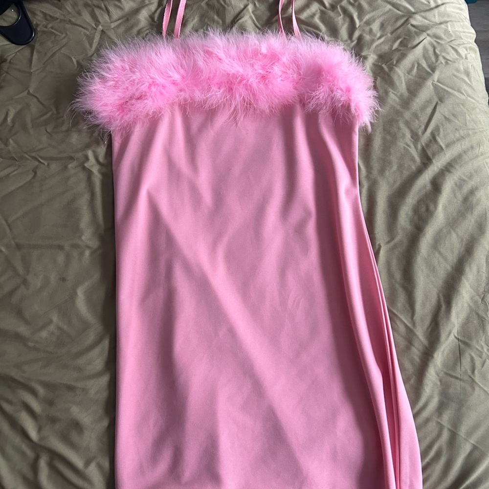 Finesse Pink Mini Dress with Feather Trim